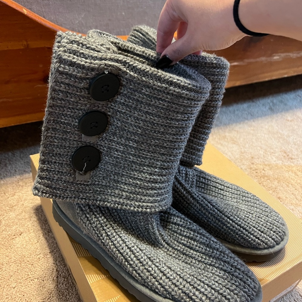 UGG Charcoal Knit Boots with Buttons - Picture 2 of 6